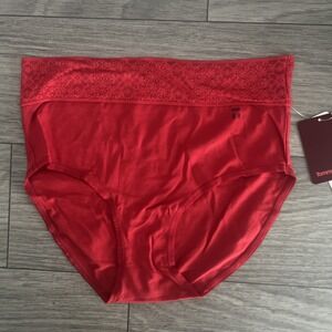 NWT TOMMY JOHN Cool Cotton Lace Waistband High Rise Haute Red Brief Panty S